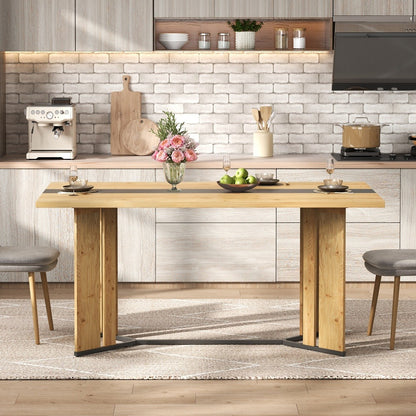 Modern Scandinavian Dining Table with Thick 2.8cm High Quality & Scratch-Resistant Tabletop, Non-Slip Underlay & Sturdy Metal Legs - Easy Assembly, Brown Finish, Space-Saving Design for Kitchen, Living Room, Small Spaces - Du