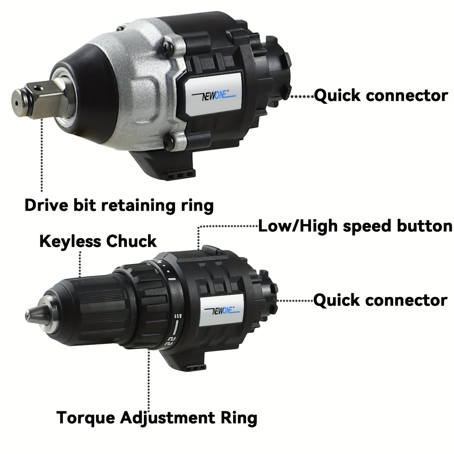 5-in-1 Elektrisch Gereedschap – Boorhamer – Slagschroevendraaier – Haakse Slijper – Elektrische Moersleutel – Snoerloos – Brushless Motor – 2x 4000 mAh Batterijen – Blauw
