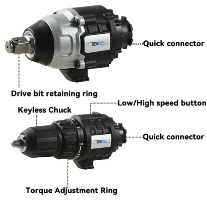 5-in-1 Elektrisch Gereedschap – Boorhamer – Slagschroevendraaier – Haakse Slijper – Elektrische Moersleutel – Snoerloos – Brushless Motor – 2x 4000 mAh Batterijen – Blauw