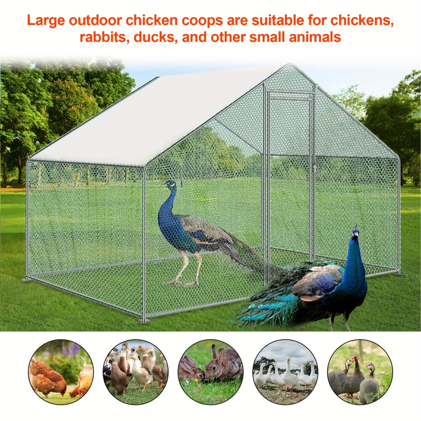 Kippenren – Kippenhok – Buitenren – Pluimveestal – Ren Voor Kleine Dieren – Gegalvaniseerd Staal – 3x2x2 Meter – UV-Bestendig Zonnezeil