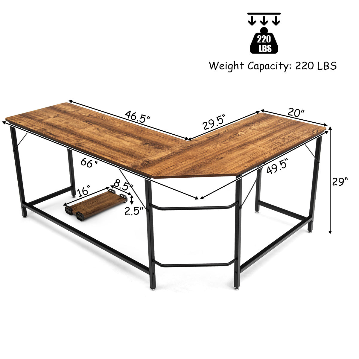 Hoekbureau – L-Vormig Bureau – Gaming Bureau – Computertafel – Werkplek Bureau – Ruim Spaanplaat Blad – Stevig IJzeren Frame – Verstelbare Voetjes – Inclusief CPU-Stand