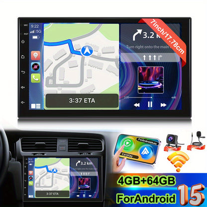 Autoradio – Car Stereo – Multimedia Speler – Inbouw Radio – Auto Audio Systeem – 7 Inch HD IPS Touchscreen – 8-Core Snapdragon Chipset – 4GB+64GB Android 15 – Draadloze CarPlay & Android Auto – 3D UI & DSP Geluid