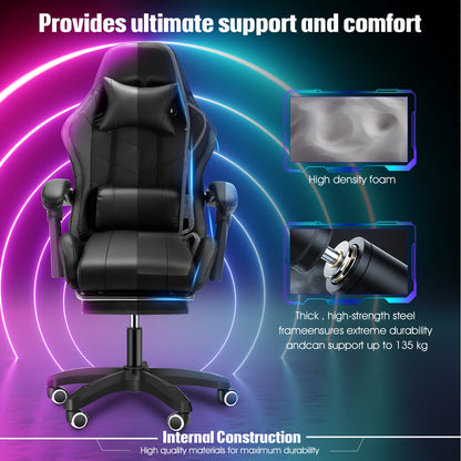 Gamingstoel – Gamestoel – Zithoekstoel – Bureaustoel – Computerstoel – RGB Verlichting – Ingebouwde Speakers – Ergonomisch Recliner – Verstelbare Hoogte – Opvouwbare Basis – Zwart