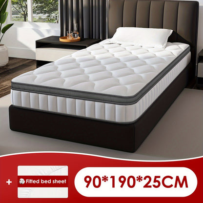 Gronfont Mattress 90x190 Cm, Height 25cm, Premium Pocket Spring Mattress, Ergonomic 7-zone Mattress, (breathable), Spring Mattress With Fitted Sheet, Firmness Level H3, Mattress For Adults