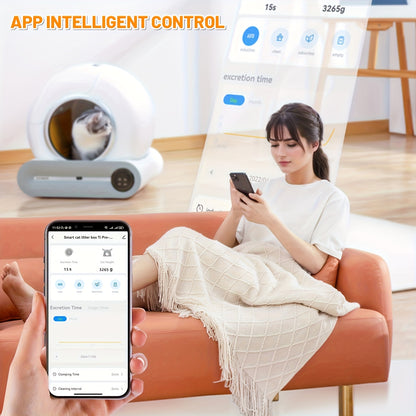 Automatische Kattenbak – Zelfreinigende Bak – Slimme Kattenbak – Kattenbak Voor Meerdere Katten – Witte Kattenbak – 65L + 9L Capaciteit – Negatieve Ion Luchtzuivering – App-Controle En Monitoring