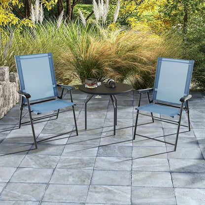 Tuinstoel Set – Klapstoel – Balkonstoel – Tuinzetel – Stoel Met Armleuning – Weerbestendig Stof – Sterk Metalen Frame – Blauw – Set Van 4