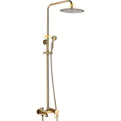 Doucheset – Douchekraan – Douchekop – Douchearm – Wandgemonteerd – Geborsteld Messing – Instelbare Hoogte 80-120 cm