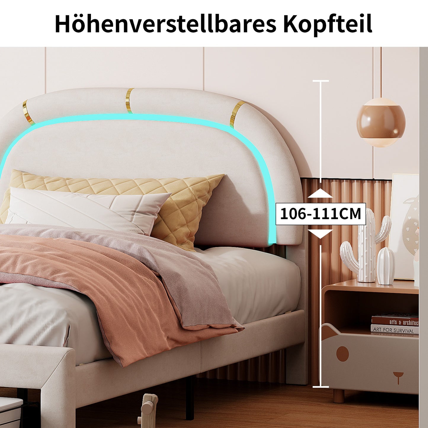 Gestoffeerd Bed 160x200 – Tweepersoonsbed – Stapelbed – Opbergbed – Bed met Lade – Semi-Rond Hoofdbord – Verstelbaar Hoofdbord – 2 Lade Opbergruimte – Lattenbodem