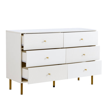 Ladekast – Ladenkast – Kommode – Opbergkast – Dressoir – Wit Met 6 Lades – Gouden Zinklegering Handgrepen – Steviele Stalen Poten – 120x40x78 cm – Modern Minimalistisch Design