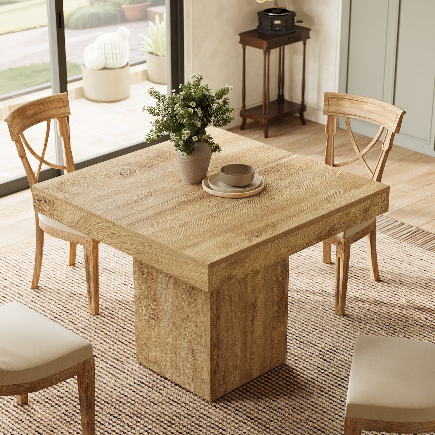 Eettafel – Tafel – Keukentafel – Vierkante Tafel – Eetkamertafel – 100x100 cm – Lichtbruin Hout – Stevig Dik Blad