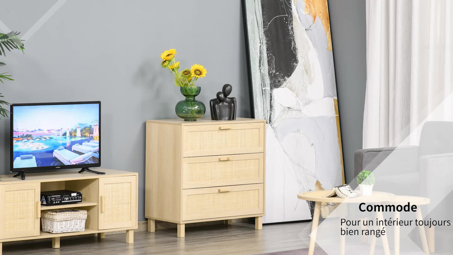 Commode – Ladekast – Dressoir – Opbergkast – Kast – 3 Ruime Lades – MDF Licht Houtdecor 80x40x80 cm