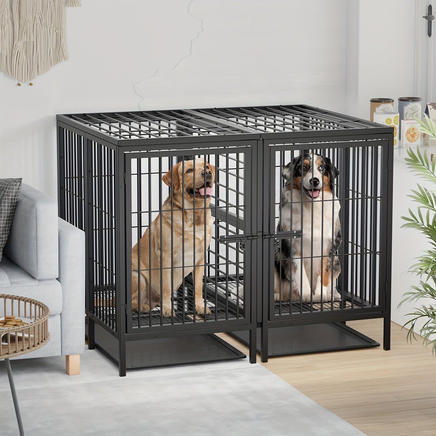Hondenbench XXL – Hondenkooi – Hondenhok – Kennel – Bench – Dubbele Deuren – Zwaar Metalen Staal 130x100x100 cm