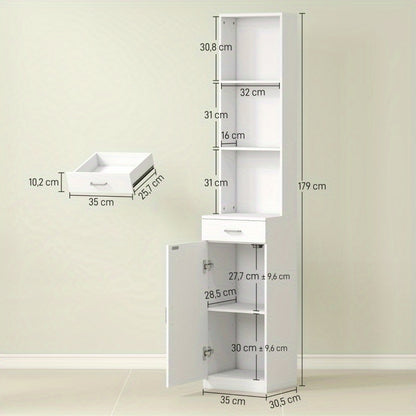 Badkamerkast – Smalle Opbergkast – Opslagkast – Opbergmeubel – Stellingkast – Verstelbare Planken – Ruimtebesparend Ontwerp – 35x30x179 cm – Modern Wit