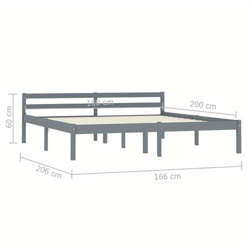 Bedframe – Massief Houten Bed – Houten Ledikant – Kiep Bed – Slaapkamer Bed – Grijs Kieferhout – 160x200 cm – Duurzaam Massief Hout