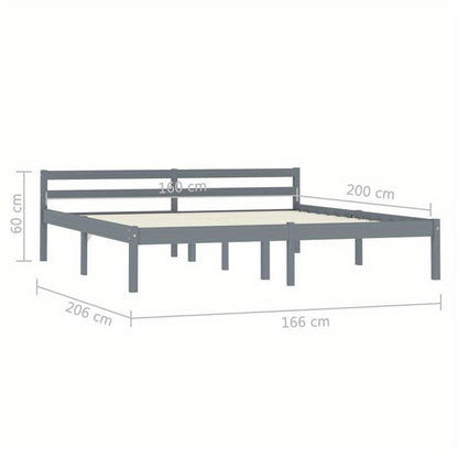 Bedframe – Massief Houten Bed – Houten Ledikant – Kiep Bed – Slaapkamer Bed – Grijs Kieferhout – 160x200 cm – Duurzaam Massief Hout