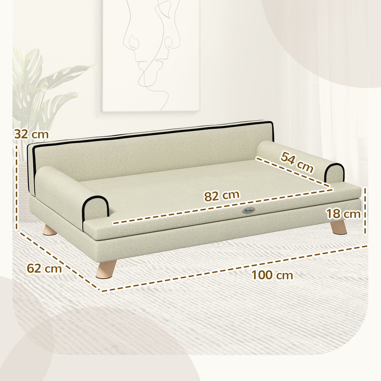 Hondenbank – Huisdieren Sofa – Dierenbed – Dog Bed – Kattenbank – Scandinavisch Design – Afneembare Kussen – 100x62x32 cm Beige