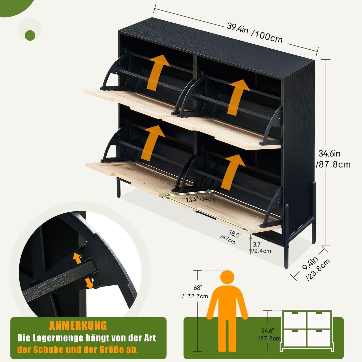 4-Door Shoe Cabinet Organizer | Holds 20 Pairs, Adjustable Shelves, Modern Hallway Storage Furniture, Spacious Storage Capacity, Flip Drawer Design, Hardwood, Floor Mount