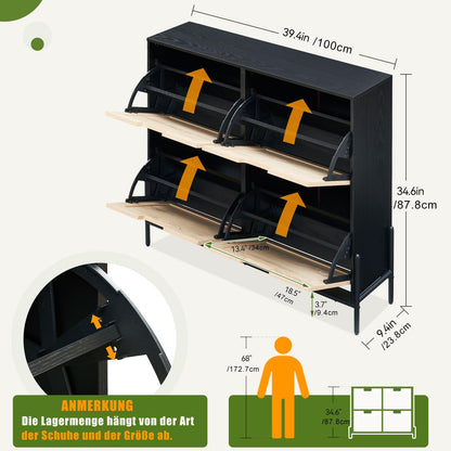 4-Door Shoe Cabinet Organizer | Holds 20 Pairs, Adjustable Shelves, Modern Hallway Storage Furniture, Spacious Storage Capacity, Flip Drawer Design, Hardwood, Floor Mount