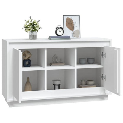 Modern White Sideboard with Open Shelves & Removable Drawers - 102x35x60cm, Hardwood Furniture for Living Room, Bedroom, Office - Sleek Minimalist Design with Decorative Vases & Clock Display, Sideboard Cabinet, Bedroom Stora