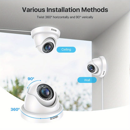 Dome Beveiligingscamera – CCTV Camera – Surveillance Camera – Camera Voor Thuis – Buitenbeveiliging – 1080P HD Resolutie – 24 Meter IR Nachtzicht – Set Van 8 Met BNC Kabels
