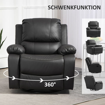 Relaxstoel – Verstelbare Fauteuil – Recliner – Draaistoel – Zitstoel – 360° Draaibaar – Stevig Stalen Frame Tot 150 Kg – Zwart Design 93x100x98 cm