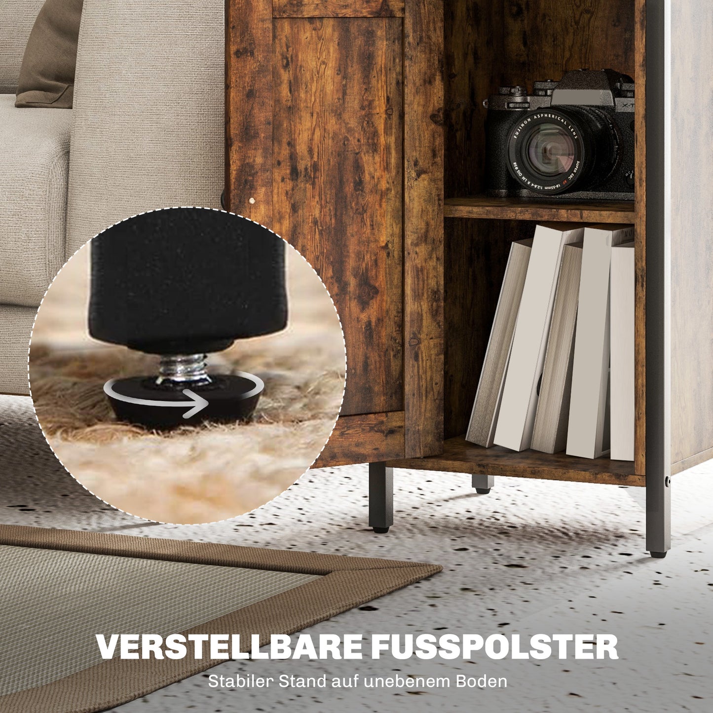 Bijzettafel – Opbergtafel – Nachttafeltje – Salontafel – Opbergkastje – Met Verstelbare Plank – Met Magnetische Deur – Industrieel Metaal Bruin