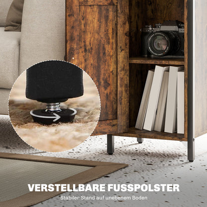 Bijzettafel – Opbergtafel – Nachttafeltje – Salontafel – Opbergkastje – Met Verstelbare Plank – Met Magnetische Deur – Industrieel Metaal Bruin