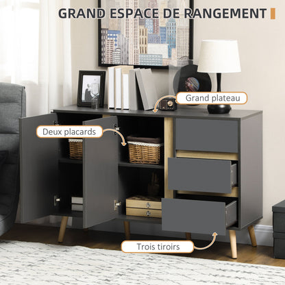 Dressoir – Sideboard – Opbergkast – Buffetkast – Ladekast – Scandinavisch Design – 120x40x80 cm – Antraciet Grijs – 3 Lades & 2 Deuren – Duurzaam Spaanplaat