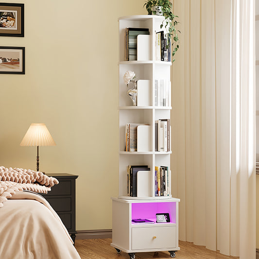 Draaibare Boekenkast – Boekplank – Boekenrek – Opbergkast – Boekhouder – 4 Planken Met Lade – 360° Draaibaar En Robuust Hout