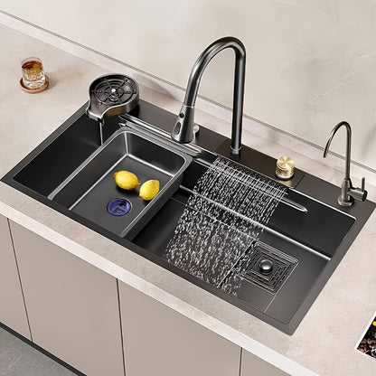 Keukenspoelbak – Spoelbak – Gootsteen – Wasbak – Inbouwspoelbak – Waterfall Design – 59,94 x 45,72 cm – 304 RVS Met Uittrekbare Kraan