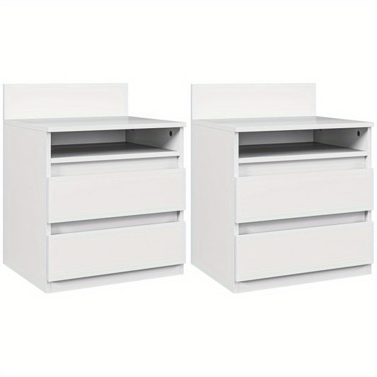 nachtkastje – bijzettafel – nachtkast – ladekastje – slaapkamerkastje – set van 2 – 2 lades en plank – wit kunststof design – compact 40x32x50 cm