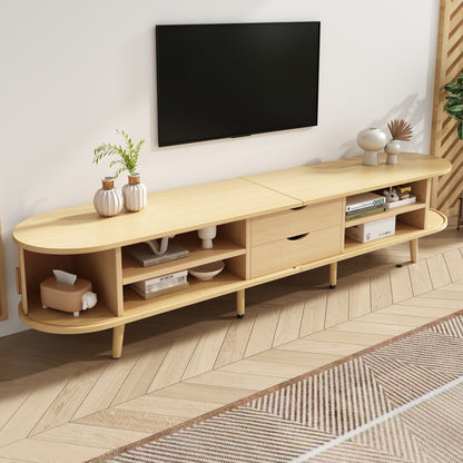 Living room television cabinet featuring a circular tabletop design with two drawers, each capable of bearing up to 30 kilograms. Minimalist contemporary style. Dimensions: 175 x 40 x 42 centimetres.,  Media Console, Sleek St