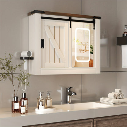 Spiegelkast Badkamer – Wandkast – Opbergkast – Spiegelwandkast – Badkamerkast – Landelijke Stijl – Schuifdeuren Met Verzonken Grepen – Anti-Condens Spiegel – Verstelbare Planken – 120x60x20 cm – Wit