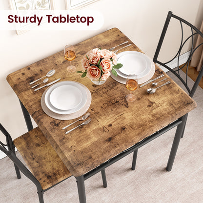 Eettafelset – Keukentafelset – Eethoek – Zitgroep – Tafel met Stoelen – Compact Design – MDF Hout en Stalen Frame – Bruin Met Zwarte Accenten