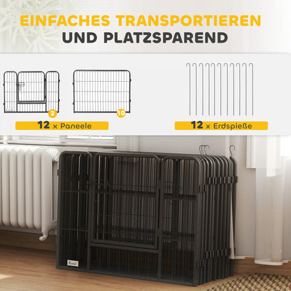 Pet Enclosure, Puppy Playpen, 12 Panels, Outdoor & Indoor, Black