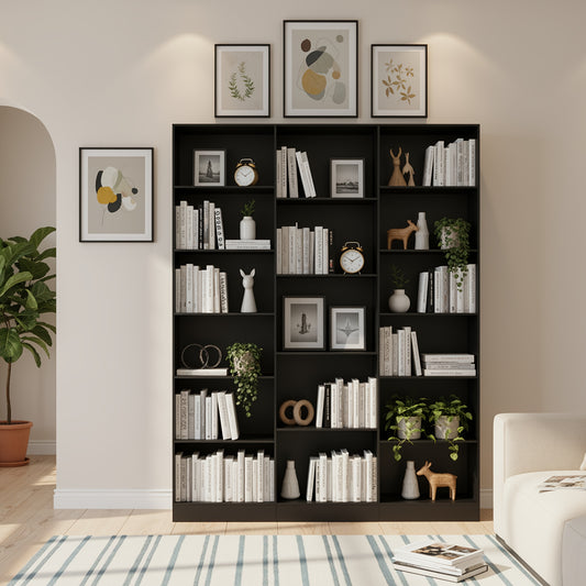 Boekenkast – Boekplank – Opbergkast – Boekrek – Vitrinekast – Vrijstaand – Groot Opbergvolume – Duurzaam Spaanplaat – Zwart