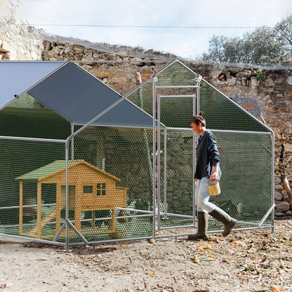 Kippenren – Buitenren – Hennenhok – Kippenhok – Vogelren – Staalframe – Weerbestendig & Snøwproof – Ruim 3x4x2 Meter – Driehoekige Constructie