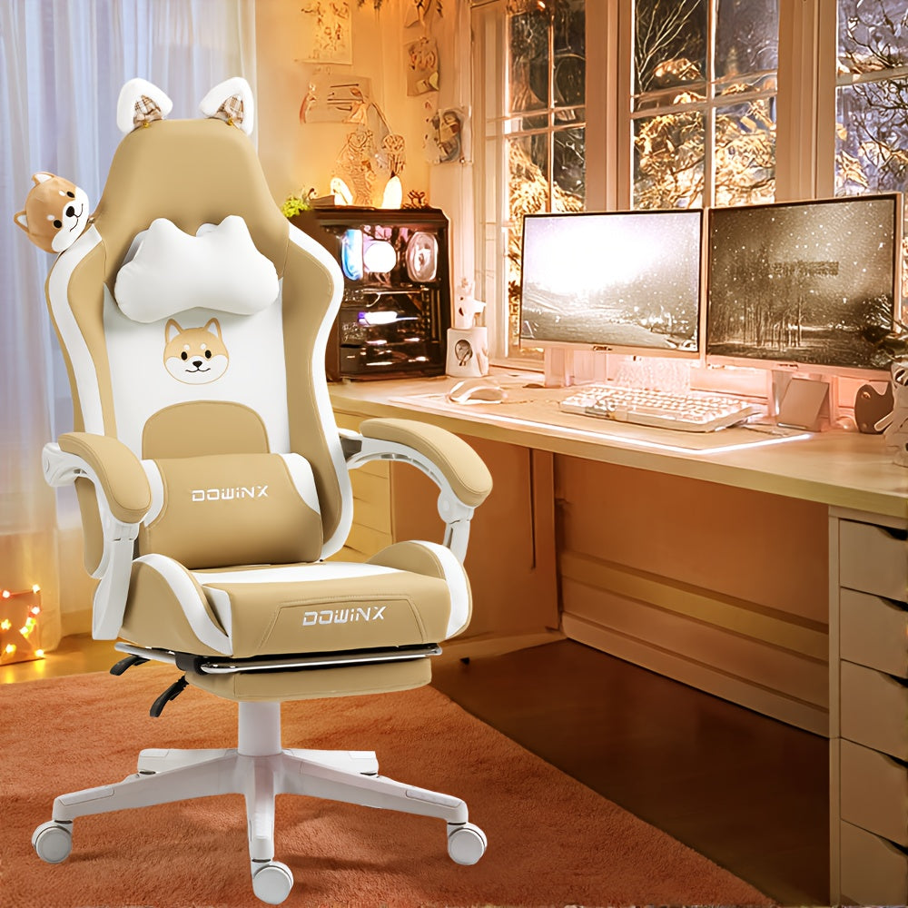 Ergonomic Pink Office Chair with Adjustable Height, Headrest & Lumbar Support - Cute Doll Design, 360° Swivel Base, 5-Point Adjustable Armrests, 5-Point Adjustable Footrest, 5-Point Adjustable Backrest, 5-Point Adjustable Se