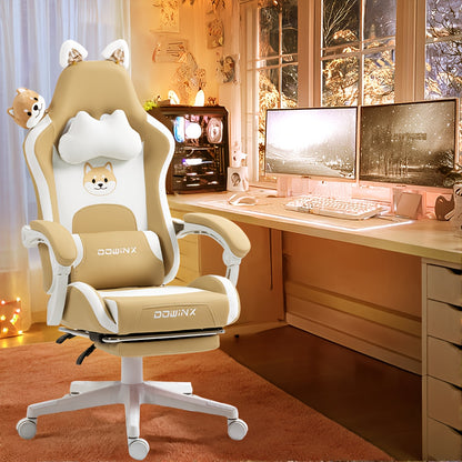 Ergonomic Pink Office Chair with Adjustable Height, Headrest & Lumbar Support - Cute Doll Design, 360° Swivel Base, 5-Point Adjustable Armrests, 5-Point Adjustable Footrest, 5-Point Adjustable Backrest, 5-Point Adjustable Se