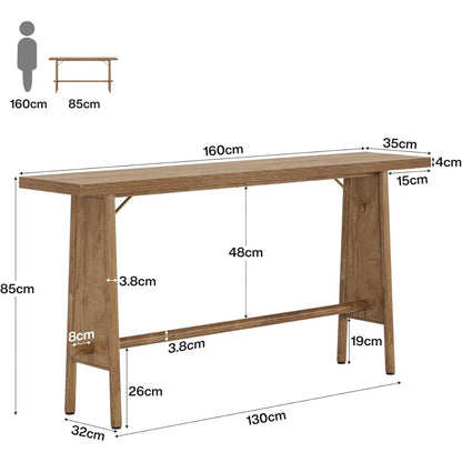 Farmhouse Console Tafel – Vintage Sidetable – Haltafel – Sofa Tafel – Entreetafel – Rustiek Bruin & Zwart – 140 cm Breed – Met Vlinder Metaal Frame