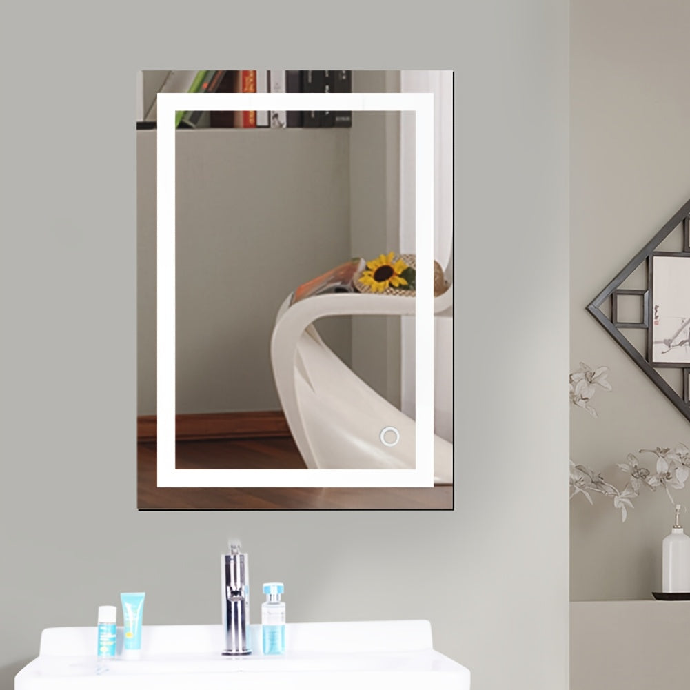 Bath Mirror, Wall Mounted Bathroom Mirror, Black Frame, 50x70cm, Cool White, 6500k