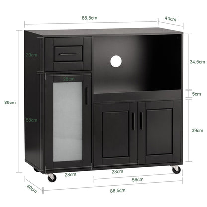 Keukentrolley – Serveerwagen – Keukenwagen – Keukenrek – Opbergkar – MDF Zwart – 88,5x89x40 cm – 60 kg Draagvermogen
