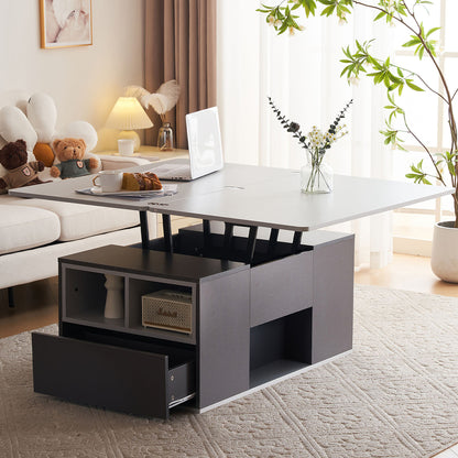Salontafel – Tafel Voor Woonkamer – Koffietafel – Woonkamertafel – Bijzettafel – Verstelbaar Tafelblad – Met Opbergruimte – Metaal Grijs – Compact Design