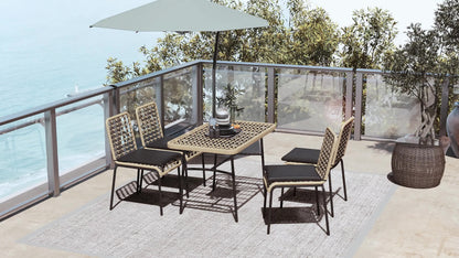 Tuinset 5-delig – Tuinmeubelset – Terrasset – Diningset – Balkonset – Zwart – Met Geharde Glas Tafel – Inclusief Zachte Kussens