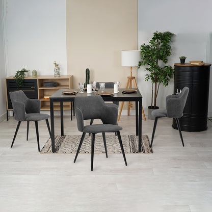 Uitbreidbare Eetkamerset – Eettafel Set – Dinerset – Keukenset – Stoelenset – Zwart Met Grijze Stoffering – Met Stalen Frame – MDF Tafelblad 160x80 cm