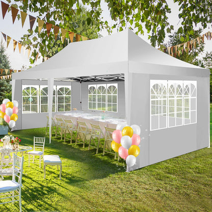 10x20 Pop Up Canopy Tent with 6 Sidewalls, UV50+ Gazebo for Weddings & Parties, 3 Adjustable Heights, Includes Carry Bag, Ideal for Market Stalls, Trade Shows, Playgrounds, Patios, Gardens, Party Gazebo, Outdoor Shelter, Port