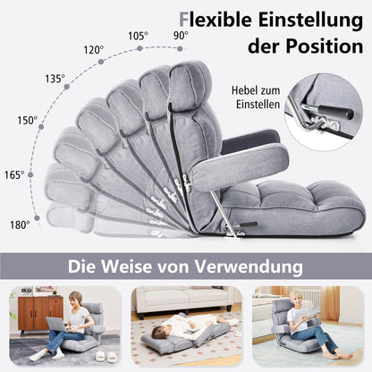Zitzak – Vloerstoel – Beanbag – Loungestoel – Fauteuil – Verstelbare Rugleuning – Ergonomische Ondersteuning – Grijs
