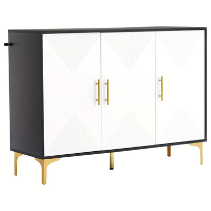 Opbergkast – Kasten – Dressoir – Sideboard – Bergmeubel – Wit Met Gouden Accenten – Ruime Opbergruimte 3,2+ Kubieke Voet – Vrijstaand En Snel Te Plaatsen