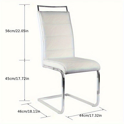 Eetkamerstoelen – Stoelen – Kuipstoelen – Bureaustoelen – Caféstoelen – Set Van 2 Witte PU-lederen Stoelen Met Hoge Rugleuning – Ergonomisch Ontwerp – Verchroomde Stevige Poten