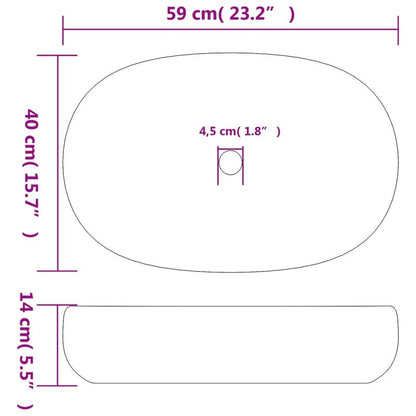 Waskom – Opzetwaskom – Wastafel – Keramische Wasbak – Badkamerkom – Zwart-Grijs – Ovaal – 59x40x14 cm – Duurzaam Keramiek – Modern Strak Design